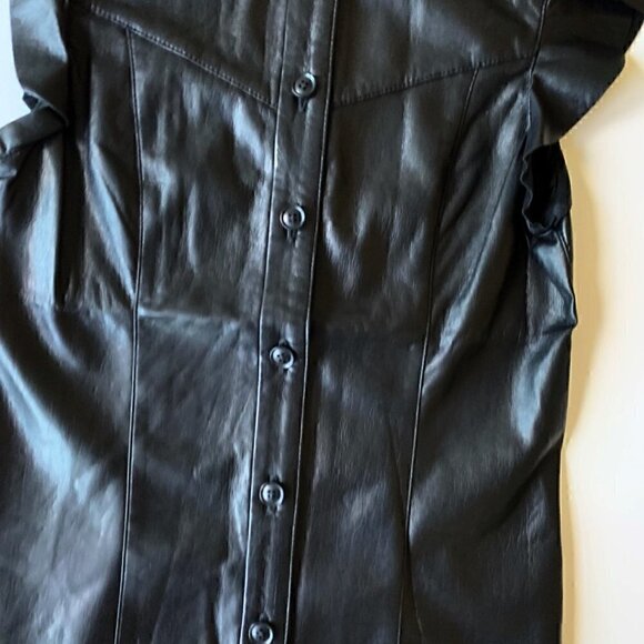 Joie Black Vegan Faux Leather Orien Flutter-Sleeve Top - Women & Juniors XXS - Picture 5 of 12